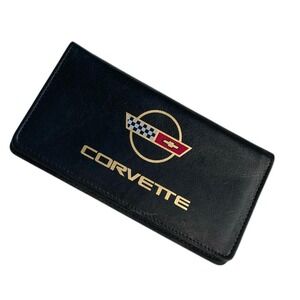 Corvette Black Smooth Leather C4 Checkbook Cover Made‎ In USA